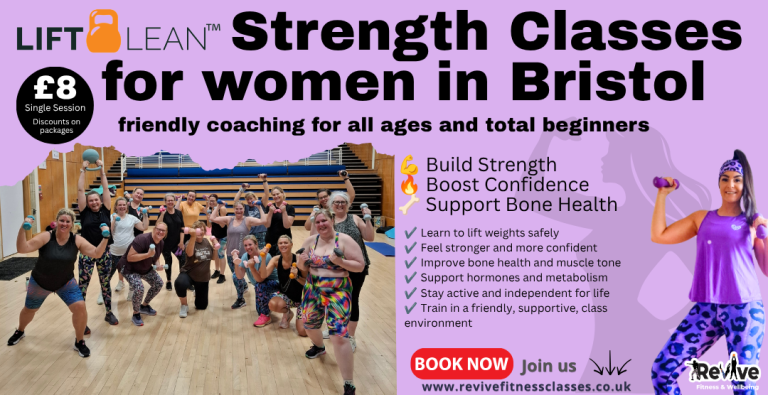Women lifting dumbbells during a Lift Lean strength training class in Bristol.